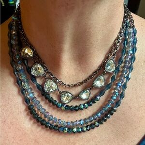 Premier Designs Layered Necklace Hematite Crystals & Cubic Zirconia